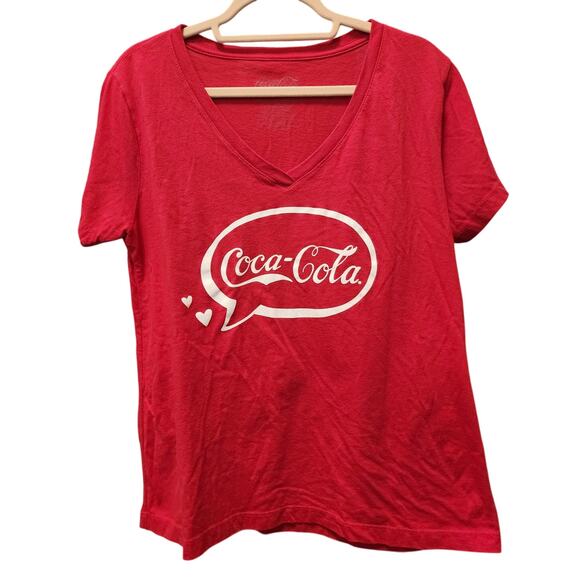 Coca-Cola Women's Fitted XXL (runs smaller) Heart V Neck Tee GUC - Picture 1 of 4